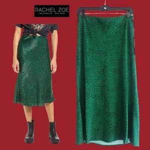 Rachel Zoe Green Leopard Print Midi Skirt